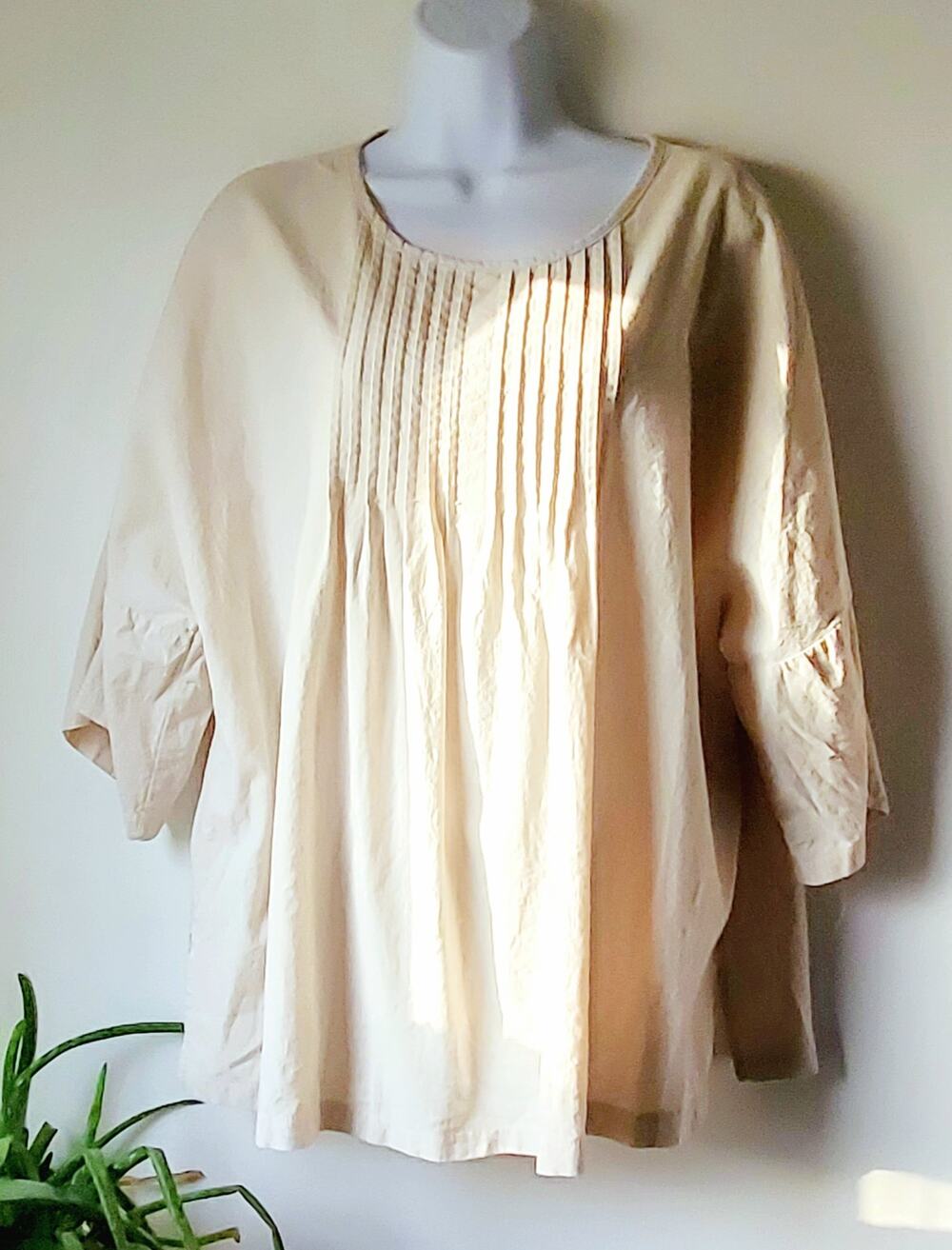 Womens Cream Pintuck 3/4 Sleeve Blouse Size XXL boho Cottage Hippie festival